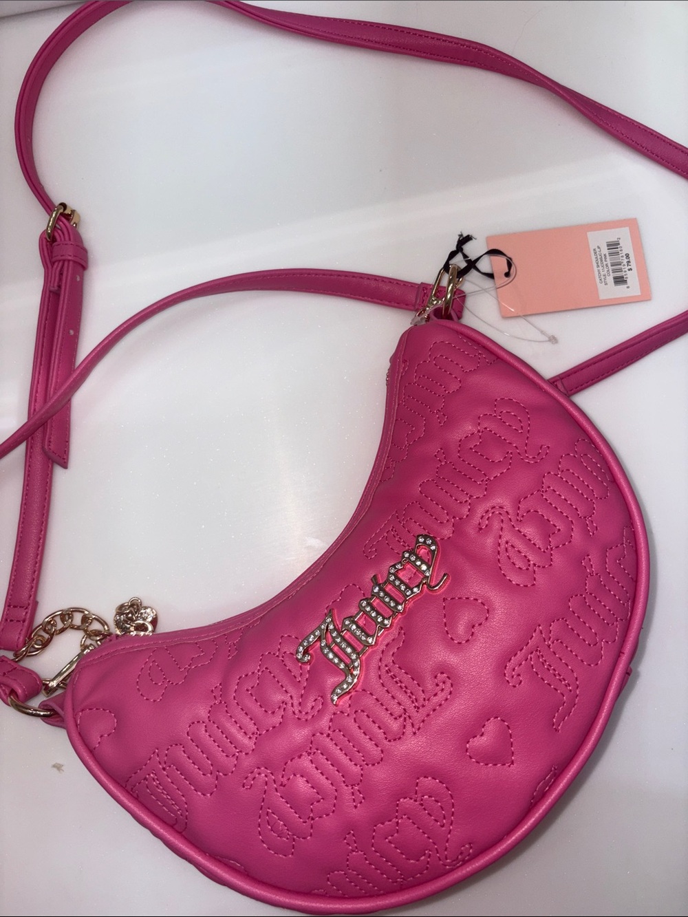 Juicy Couture Hot Pink Quilted Heart catchy Shoulder Bag